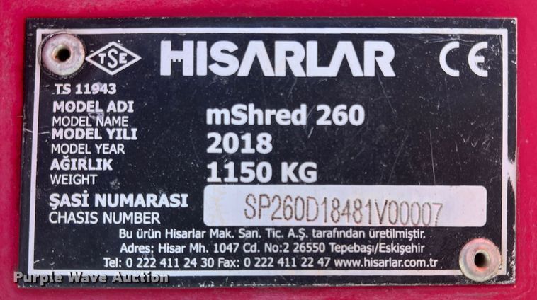 image for item DS2474 2018 Mahindra mShred 260  shredder