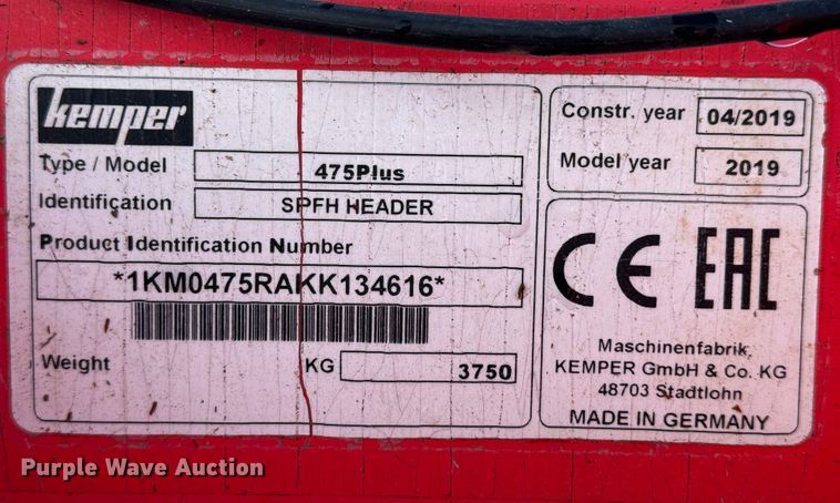 image for item GQ9230 2019 Kemper 475 Plus  rotary forage head