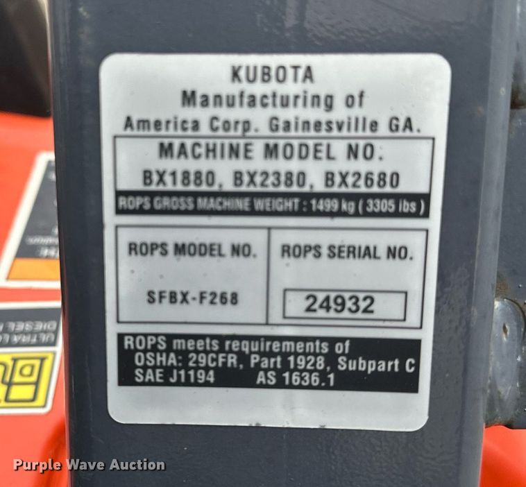 image for item LK9626 Kubota BX2380  MFWD tractor