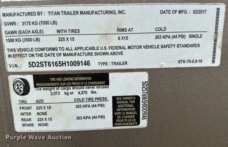 image for item LK9662 2017 Titan Lo-Pro  livestock trailer