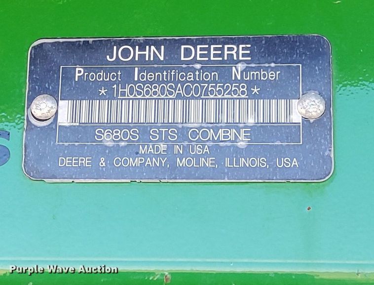 image for item LO9384 2013 John Deere S680S STS  combine