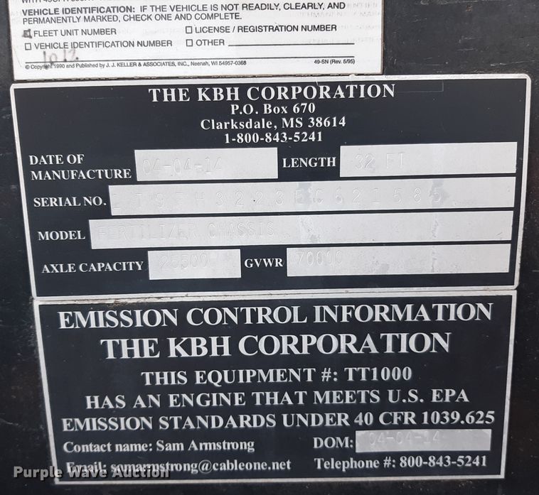 image for item LX9955 2014 KBH  fertilizer tender trailer