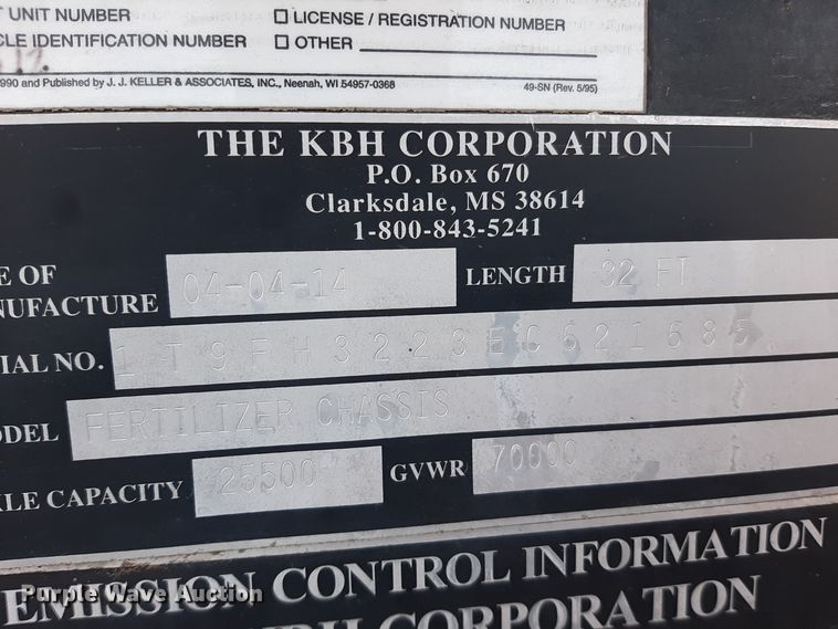 image for item LX9955 2014 KBH  fertilizer tender trailer