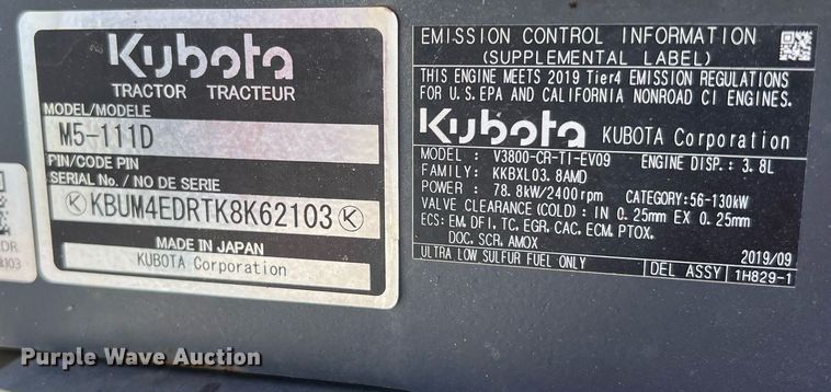 image for item MH9969 2020 Kubota M5-111HD  MFWD tractor