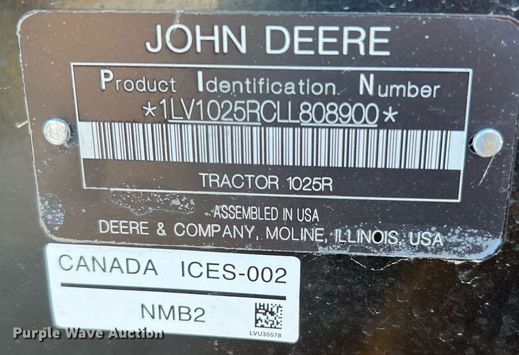 image for item MH9973 2020 John Deere 1025R  MFWD tractor