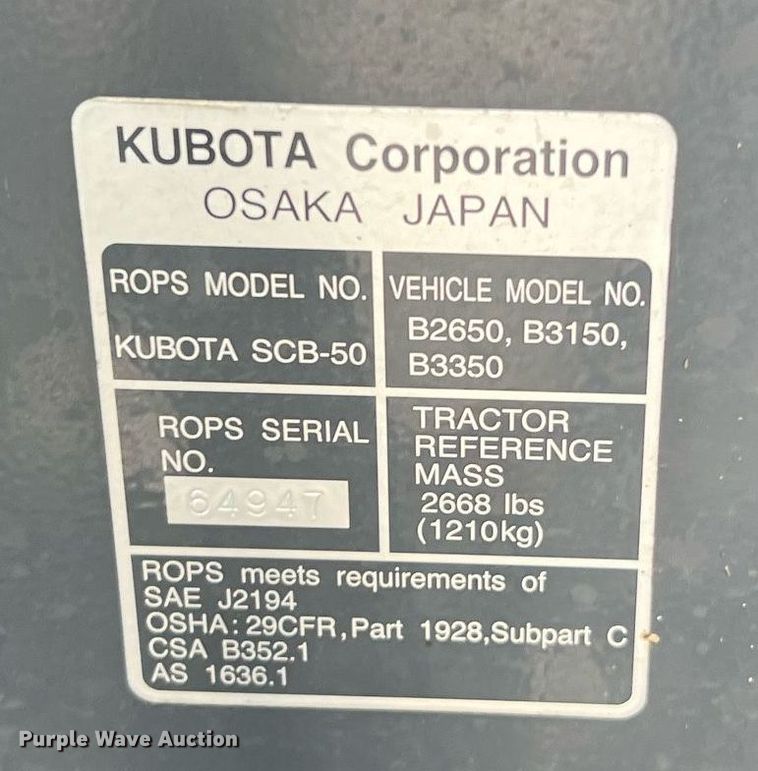 image for item MH9977 2020 Kubota B2650HSD-C  MFWD tractor