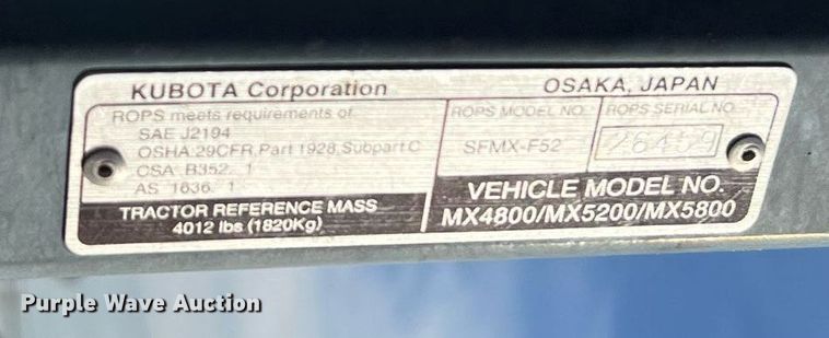 image for item MH9979 2019 Kubota MX5200HST  MFWD tractor