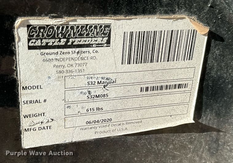 image for item NI9594 2020 Crownline Cattle Feeders S32 Manual  cake feeder