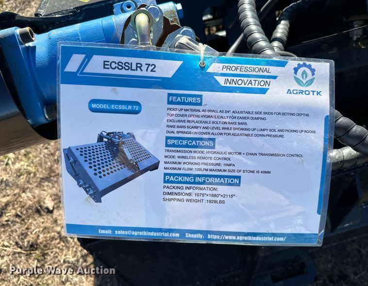 image for item NO9462 Agrotk ECSSLR72  skid steer landscape rake