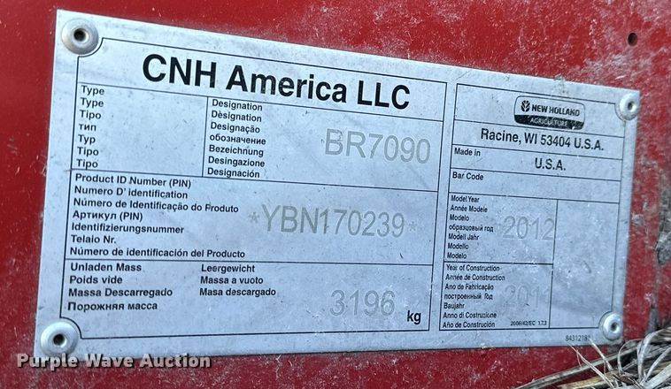 image for item NS9059 2012 New Holland BR7090  round baler