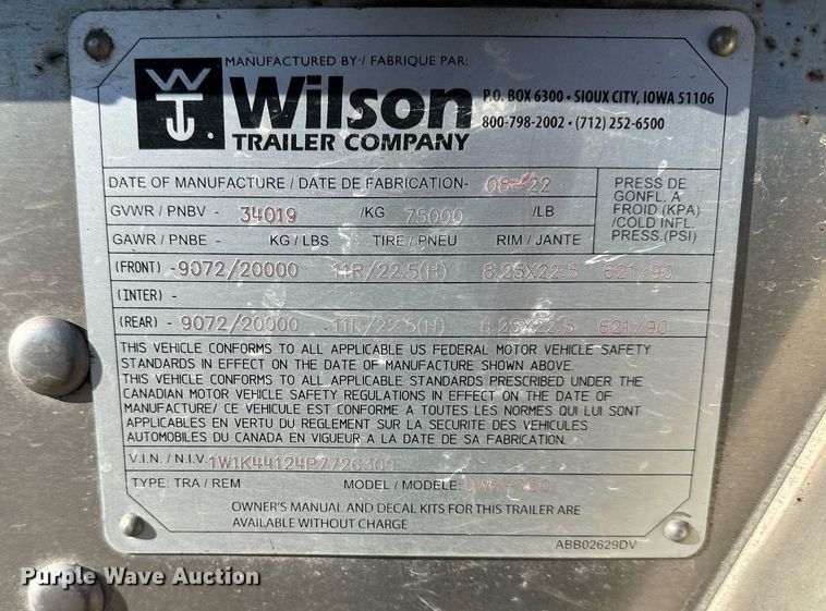 image for item OF9156 2023 Wilson PaceSetter  grain trailer