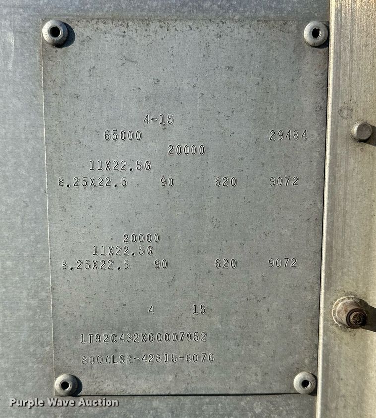 image for item OF9159 2016 Cornhusker 800  grain trailer