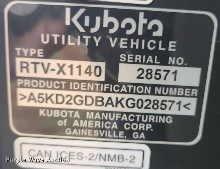 image for item DK4172 2019 Kubota RTV-X1140  utility vehicle