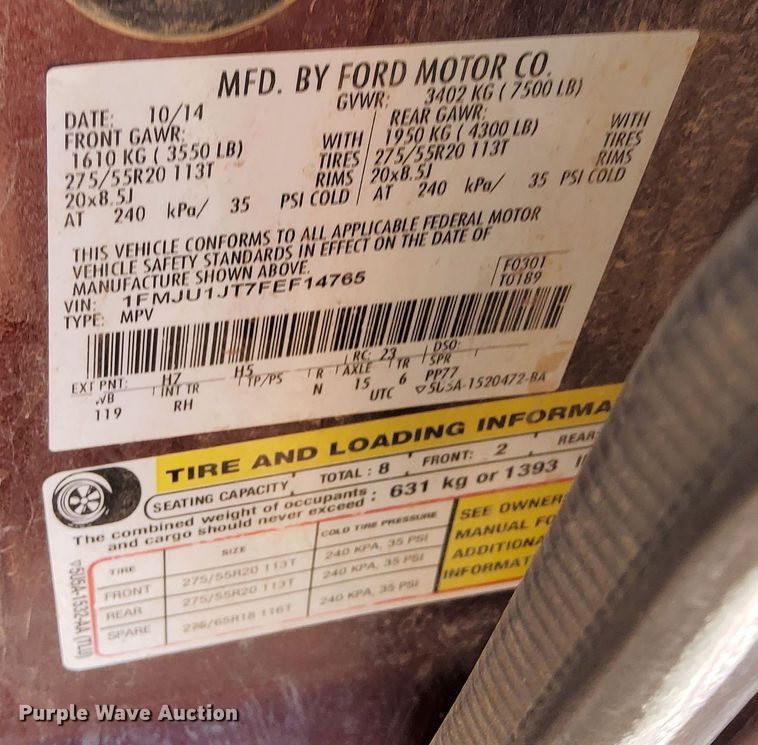 image for item DK8891 2015 Ford Expedition King Ranch SUV