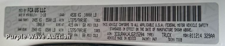 image for item DN0485 2018 Dodge Ram 2500HD  Crew Cab pickup truck