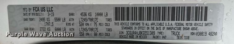 image for item DN0491 2019 Dodge Ram 2500HD  Crew Cab pickup truck