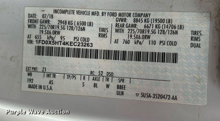 image for item DN0492 2019 Ford F550 XL  SuperCab flatbed truck