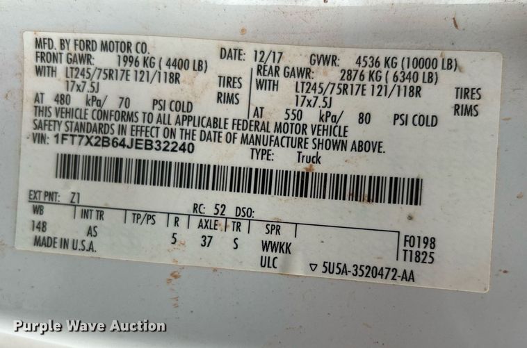 image for item DN0495 2018 Ford F250 XL  SuperCab pickup truck