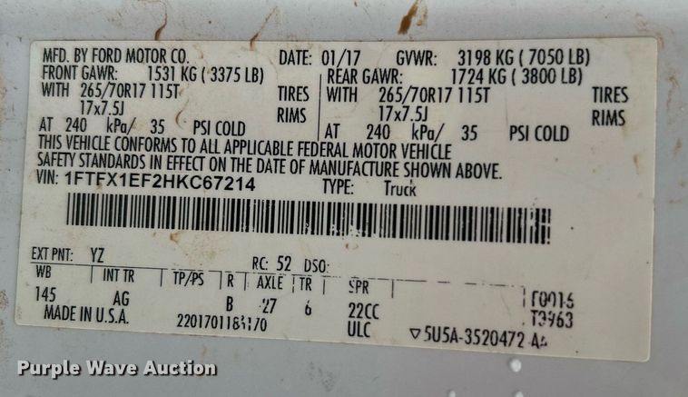 image for item DN0501 2017 Ford F150  SuperCab pickup truck