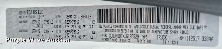 image for item DN0502 2018 Dodge Ram 1500  pickup truck