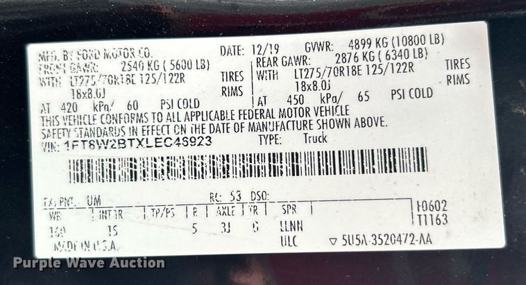 image for item DN0565 2020 Ford F250 Super Duty  Crew Cab pickup truck