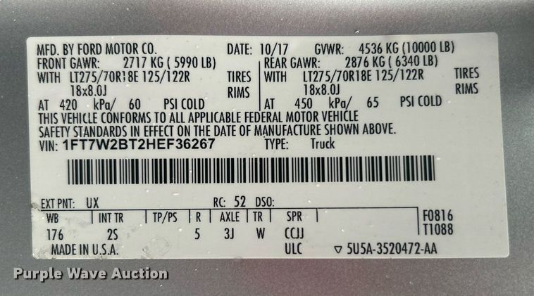 image for item DN0569 2017 Ford F250 Super Duty  Crew Cab pickup truck