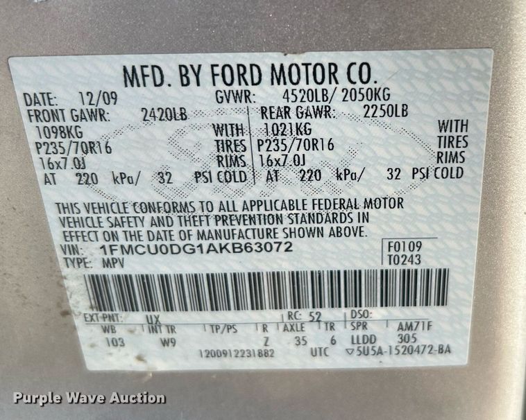 image for item DN0572 2010 Ford Escape  SUV