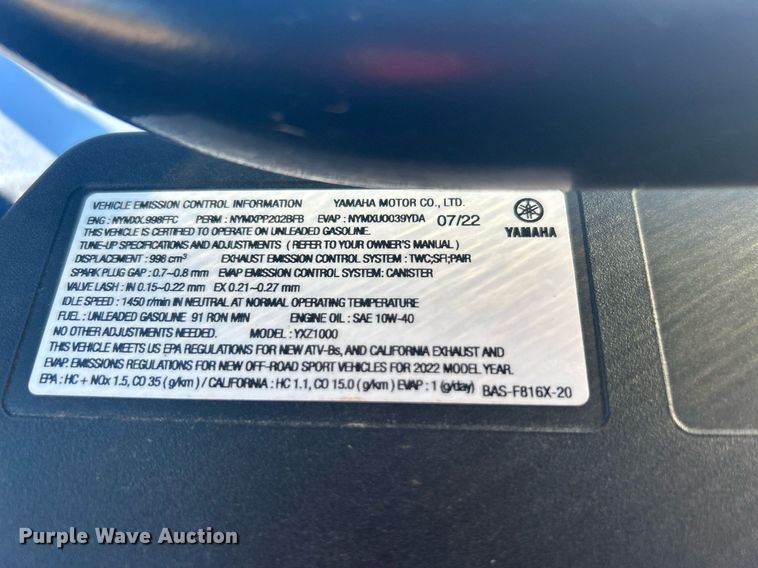 image for item DN0579 2022 Yamaha YXZ 1000RSS  utility vehicle