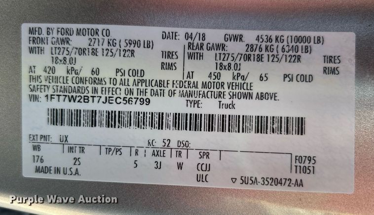 image for item DN0628 2018 Ford F250 Super Duty  Crew Cab pickup truck