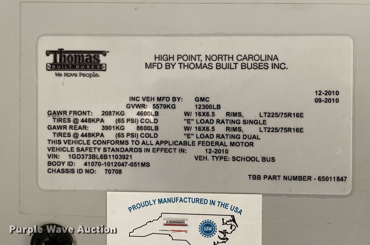 image for item DP0239 2012 GMC Savana  school bus