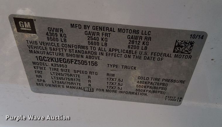 image for item DP3343 2015 Chevrolet Silverado 2500HD  Double Cab pickup truck