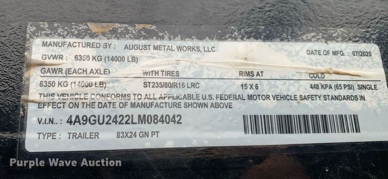 image for item DP8758 2020 August Metal Works  equipment trailer