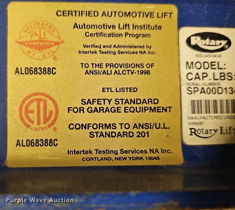 image for item DQ8507 Rotary SP0A9-200  two post automotive lift