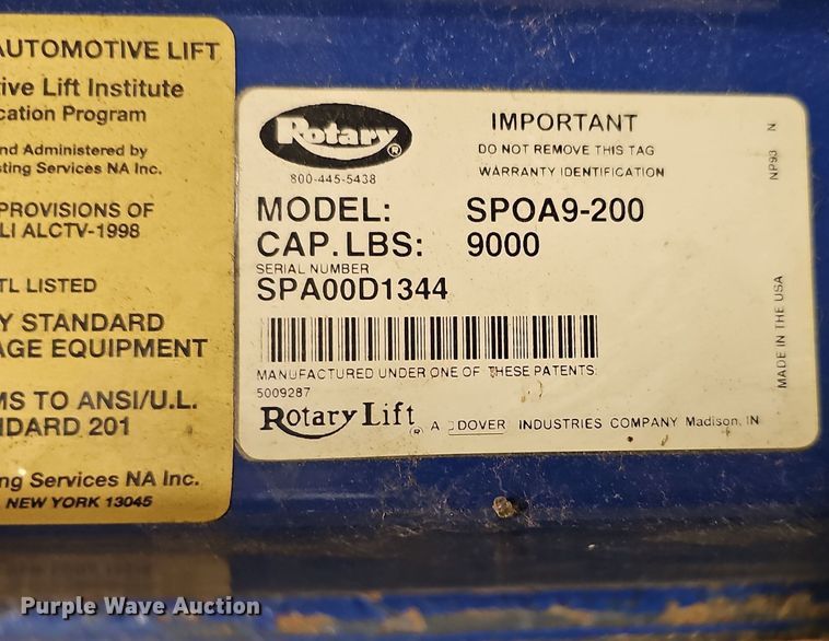 image for item DQ8507 Rotary SP0A9-200  two post automotive lift