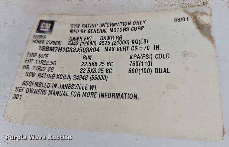 image for item DR5912 2002 Chevrolet C7500  propane delivery truck