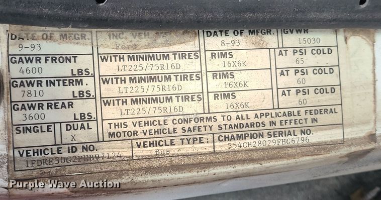 image for item DR7797 1993 Ford E350  party bus