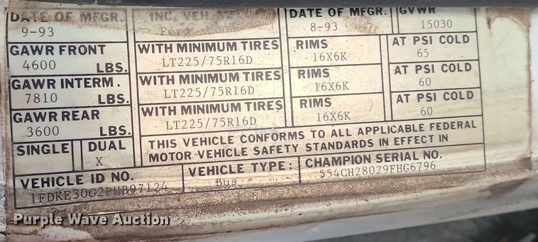 image for item DR7797 1993 Ford E350  party bus