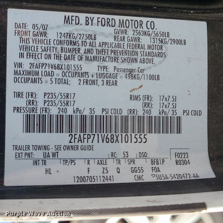 image for item DR7807 2008 Ford Crown Victoria Police Interceptor