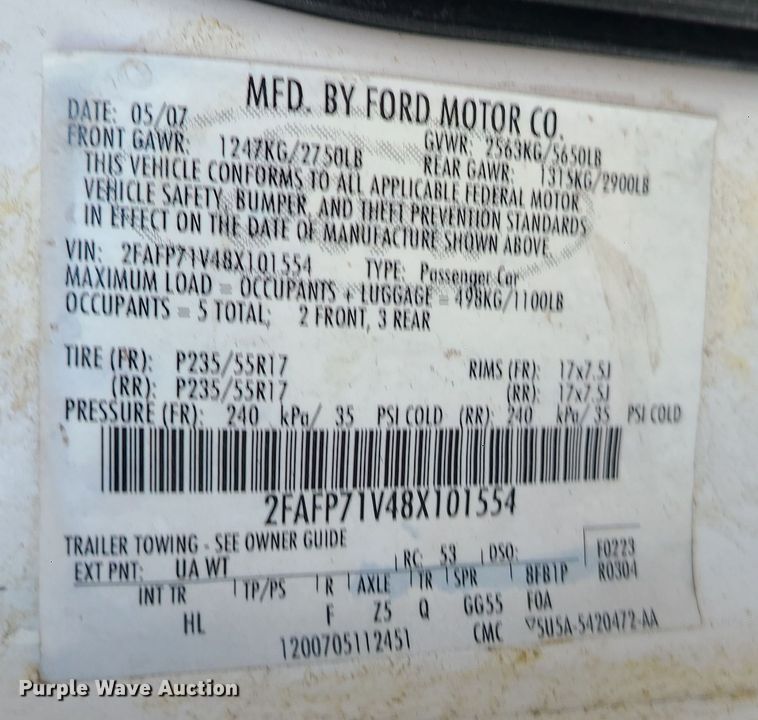 image for item DR7808 2008 Ford Crown Victoria Police Interceptor