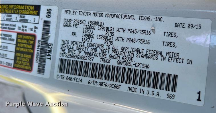 image for item DS2463 2016 Toyota Tacoma  Access Cab pickup truck