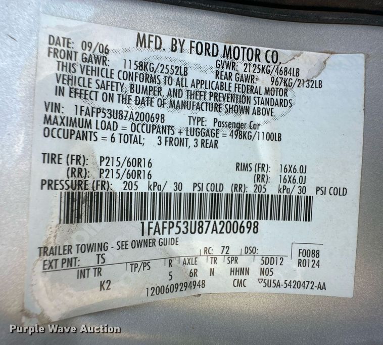 image for item EK9799 2007 Ford Taurus