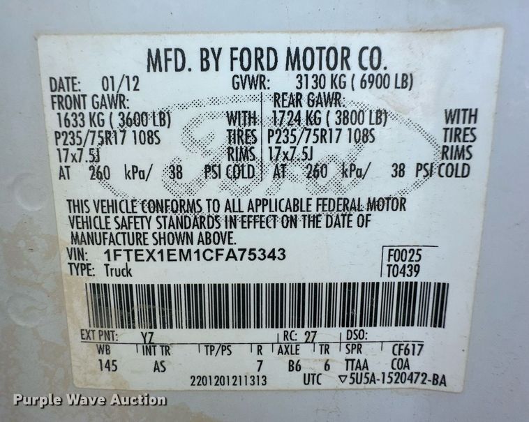 image for item EK9801 2012 Ford F150  SuperCab pickup truck