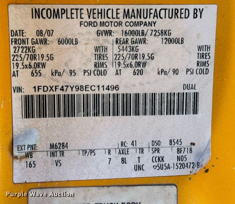 image for item GG9889 2008 Ford F450 Super Duty  truck cab and chassis