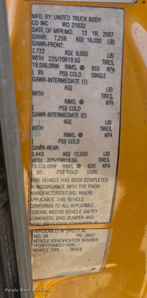 image for item GG9889 2008 Ford F450 Super Duty  truck cab and chassis