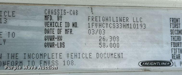 image for item GG9911 2003 Freightliner Business Class M2  dump truck