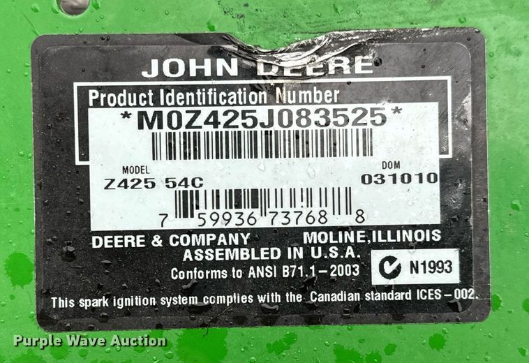 image for item GG9925 John Deere Z425  ZTR lawn mower