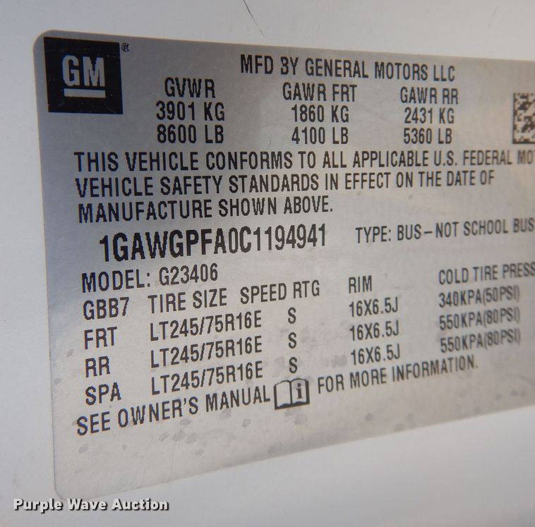 image for item GG9932 2012 Chevrolet Express 2500  van