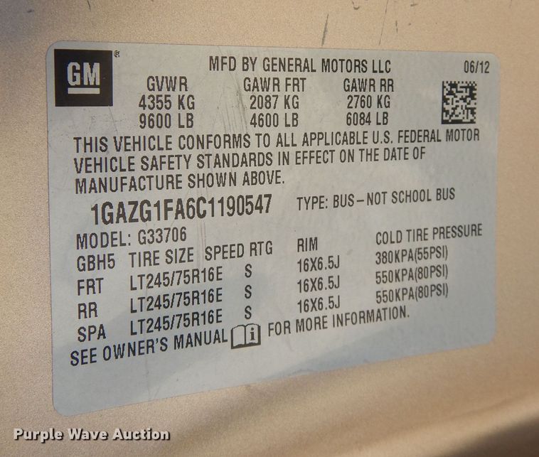 image for item GG9933 2012 Chevrolet Express 3500  van