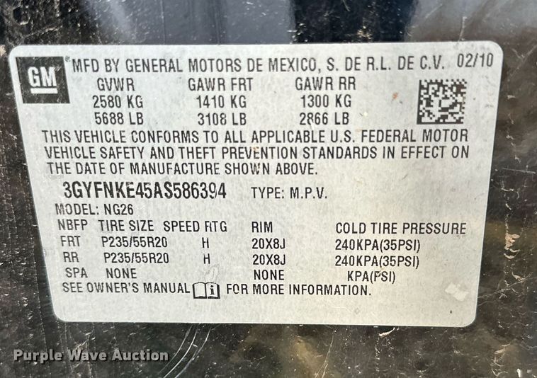 image for item JT9209 2010 Cadillac SRX  SUV