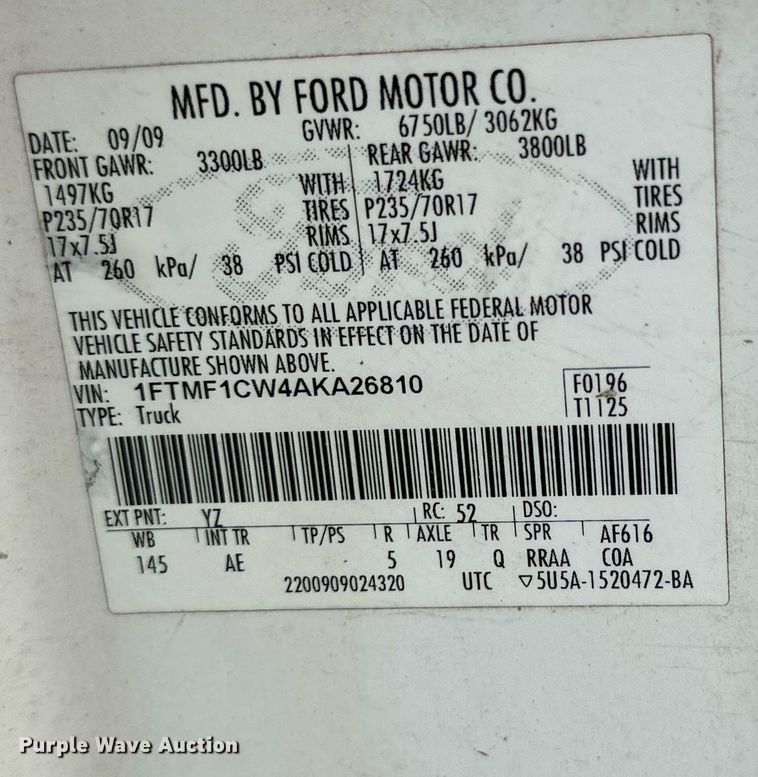 image for item JT9230 2010 Ford F150  pickup truck